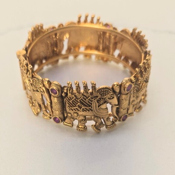 Antique Gold Cuff Bracelet Kada - Picture 1 of 7